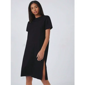 Kadın Siyah %100 Pamuk Yırtmaçlı Basic Elbise