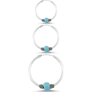 Takı Dükkanı Boncuklu Gümüş Halka Küpe Kombin 10 mm + 12 mm + 16 mm WSK09T