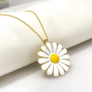 Takı Dükkanı Gümüş Papatya Kolye WSN168 Sarı