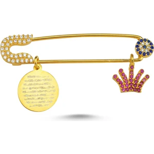 Takı Dükkanı Gümüş Bebek İğnesi Dualı Nazarlık Maşallah Taşlı Prens Tacı csi04