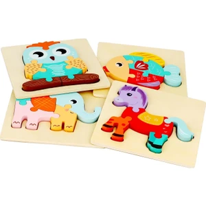 2-4 Yaş Arası Çocuklar Için Ahşap Yapbozlar, 2-4 Yaş Çocuklar Için Montessori Oyunları ve Eğitici Oyuncaklar (4'lü Paket Hayvan Tipi M) (Yurt Dışından)