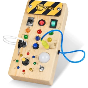 Montessori Küçük Yürüyen Meşgul Tahtası, 8 LED Işık Anahtarlı Bebek Ahşap Meşgul Tahtası, Duyusal Oyuncaklar Işık Anahtarı Oyuncaklar 1+ Yaş Bebek ve Küçük Çocuk Için Seyahat Oyunc (Yurt Dışından)
