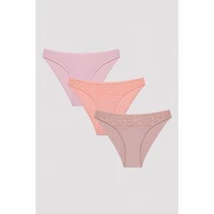 Coral Vibes Dantel Detaylı Çok Renkli 3lü Slip Külot
