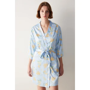 Dahlia Saten Mavi Sabahlık