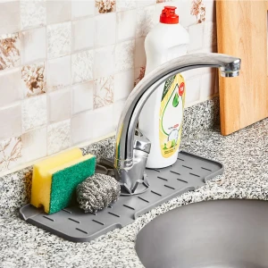 Oluklu Silikon Lavabo Musluk Matı - Antrasit