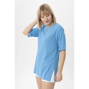 Kadın Yırtmaçlı Fitilli Oversize Uzun Tişört 240045 -