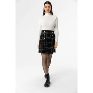 Kadın Ekoseli Tüvit Mini Etek Siyah Renk %30 Pamuk %20 Polyester Mini Boy