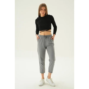 4228 Paça Püskül Pantolon Gri