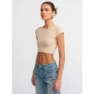 30528 Pamuk ve Modal  Karışımlı Crop Top-Açık Bej