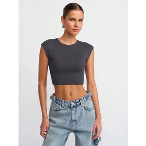 30528 Pamuk ve Modal  Karışımlı Crop Top-Antrasit