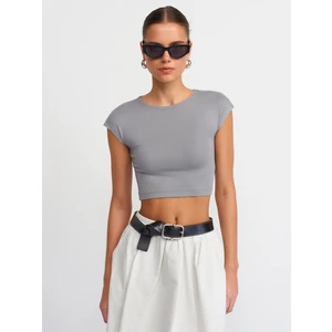 30528 Pamuk ve Modal  Karışımlı Crop Top-Gri