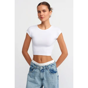 30528 Pamuk ve Modal  Karışımlı Crop Top-Beyaz