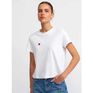 30584 Bisiklet Yaka Pamuklu T-Shirt-Beyaz