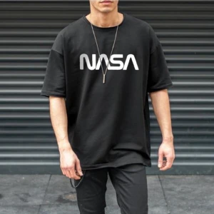 Black Sokak Erkek Siyah Nasa Baskılı Tshirt