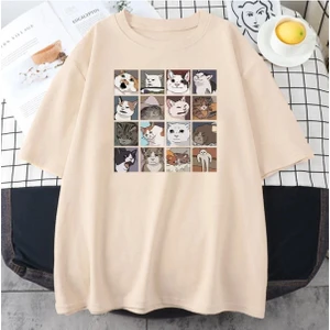 Black Sokak Blacksokak Erkek Bej Cat Baskılı Oversize Bisiklet Yaka Tshirt