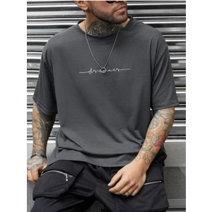 Black Sokak Blacksokak Erkek Antrasit Dreamer Baskılı Oversize Bisiklet Yaka Tshirt