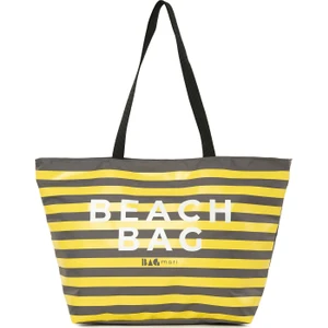 Gri Çizgili Beach Bag Baskılı Plaj Çantası