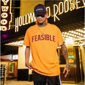 Black Sokak Erkek Sarı Feasıble Baskılı Oversize Tshirt