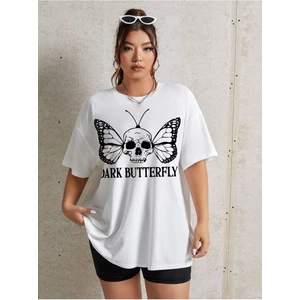 Black Sokak Kadın Beyaz Kuru Kafa Kelebek Bisiklet Yaka Tshirt