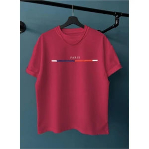 Black Sokak Erkek Bordo Göğüs Ince Çizgili Paris Baskılı Oversize Bisiklet Yaka Tişört