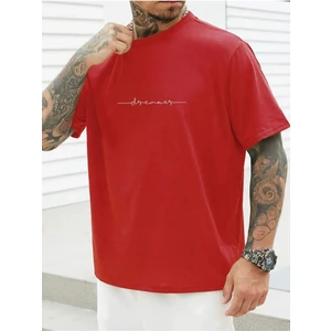 Black Sokak Blacksokak Erkek Kırmızı Dreamer Baskılı Oversize Bisiklet Yaka Tshirt