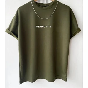 Black Sokak Erkek Haki Mexıco Cıty Baskılı Oversize Bisiklet Yaka Tshirt