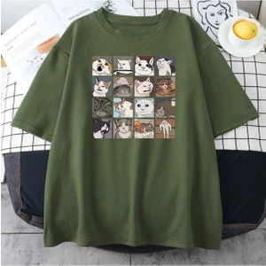 Black Sokak Blacksokak Erkek Haki Cat Baskılı Oversize Bisiklet Yaka Tshirt