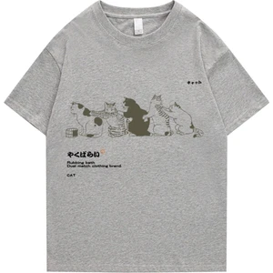 Black Sokak Blacksokak Erkek Gri Kedi Baskılı Oversize Bisiklet Yaka Tshirt