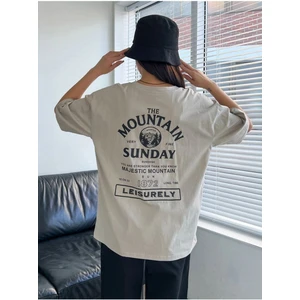 Black Sokak Kadın Gri Mountaın Oversize Bisiklet Yaka Tshirt