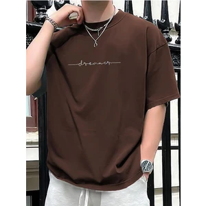 Black Sokak Blacksokak Erkek Kahverengi Dreamer Baskılı Oversize Bisiklet Yaka Tshirt