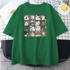 Black Sokak Blacksokak Erkek Yeşil Cat Baskılı Oversize Bisiklet Yaka Tshirt