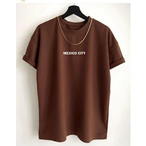 Black Sokak Erkek Kahverengi Mexıco Cıty Baskılı Oversize Bisiklet Yaka Tshirt
