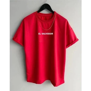 Black Sokak Erkek Kırmızı El Salvadoor Baskılı Oversize Bisiklet Yaka Tshirt
