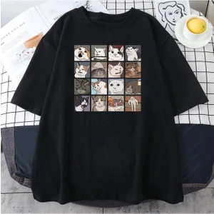 Black Sokak Blacksokak Erkek Lacivert Cat Baskılı Oversize Bisiklet Yaka Tshirt