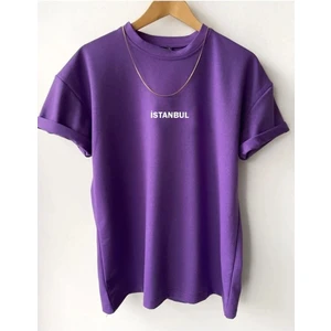 Black Sokak Erkek Mor Istanbul Baskılı Oversize Bisiklet Yaka Tshirt