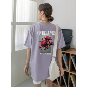 Black Sokak Unisex Lila Vivre La Vie Baskılı Oversize Bisiklet Yaka Penye Tişört