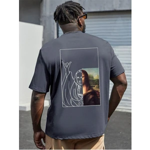 Black Sokak Erkek Lacivert Mona Lisa Baskılı Bisiklet Yaka Tshirt