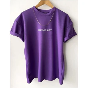 Black Sokak Erkek Mor Mexıco Cıty Baskılı Oversize Bisiklet Yaka Tshirt