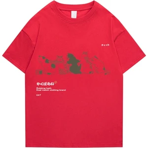 Black Sokak Blacksokak Erkek Pembe Kedi Baskılı Oversize Bisiklet Yaka Tshirt