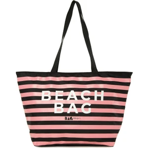 Siyah Çizgili Beach Bag Baskılı Plaj Çantası