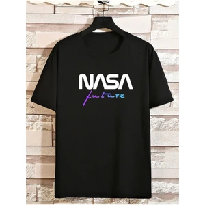 Black Sokak Blacksokak Erkek Siyah Nasa Future Baskılı Oversze Bisisklet Yaka Tişört