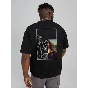 Black Sokak Erkek Siyah Mona Lisa Baskılı Bisiklet Yaka Tshirt