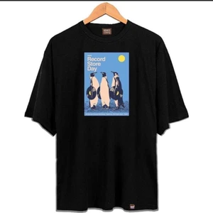 Black Sokak Blacksokak Erkek Siyah Penguen Baskılı Oversize Bisiklet Yaka Tshirt