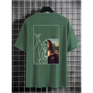 Black Sokak Erkek Yeşil Mona Lisa Baskılı Bisiklet Yaka Tshirt