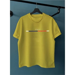 Black Sokak Erkek Yosun Göğüs Ince Çizgili Paris Baskılı Oversize Bisiklet Yaka Tişört