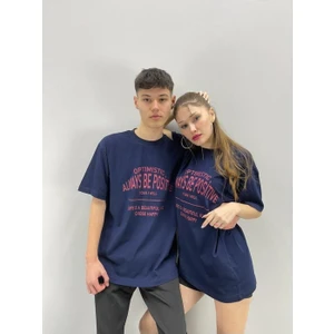 Black Sokak Blacksokak Unisex Tshirt Lacivert Optımıstıc Baskılı Sevgili Çift Kombini 2 'li Set