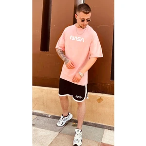 Black Sokak Erkek Pembe Nasa Baskılı Tshirt