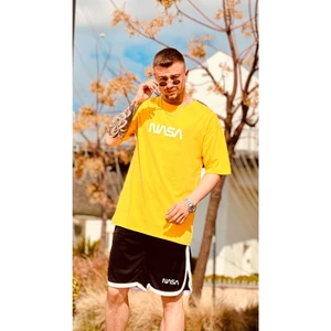 Black Sokak Erkek Sarı Nasa Baskılı Tshirt