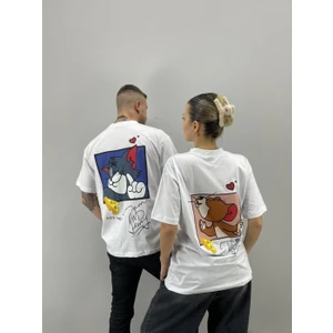 Black Sokak Blacksokak Unisex Tshirt Beyaz Tom ve Jerry Baskılı Sevgili Çift Kombini 2 'li Set