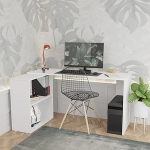 Durusilya Mobilya L Çalışma Masası 145CM Bilgisayar Masası Dolaplı Kitaplıklı